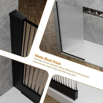 36"x76" Fixed Glass Shower Door, 3/8" Thick Fluted Privacy Tempered Glass