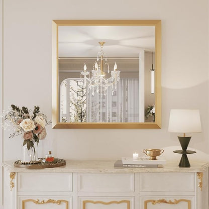Amorho Bathroom Mirror, 36x36 Inch Golden Thick Metal Framed Wall Mirrors