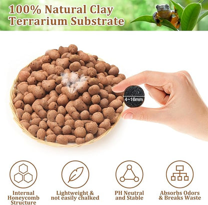 Riare 4LBS Expanded Clay Balls Terrarium Substrate for Reptiles - 100% Organic Lightweight Clay Pebbles Substrate Frogs False Bottom Substrate, Bioactive Terrarium Substrate for Drainage and Moisture