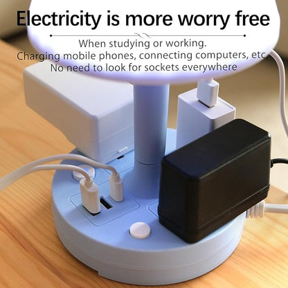 Table Lamp with USB Port and Outlet, Small Desk Lamp for Bedroom, 3-Colors Dimmable LED Lamps Eye Care Night Stand Lights, USB Charging Desk Lights for Home Office/Living Room