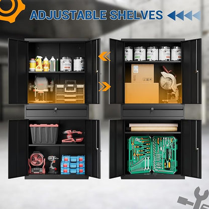 71" Metal Cabinet-Black Heavy Duty Storage File Cabinet Steel Tool Cabinets