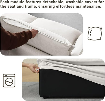 Lopzeho 48” Oversized Chaise Lounge Chair, Modular Sectional Sofa, Down Fill Cloud Couch with Washable Cover, Single Seater with Ottoman, Sectional Couches for Living Room Apartments, Cream White