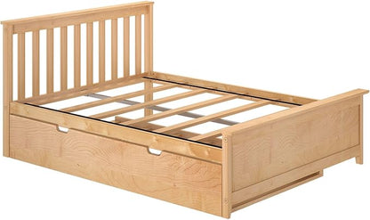 Max & Lily Full Bed, Wood Bed Frame with Headboard For Kids with Trundle, Slatted, Natural
