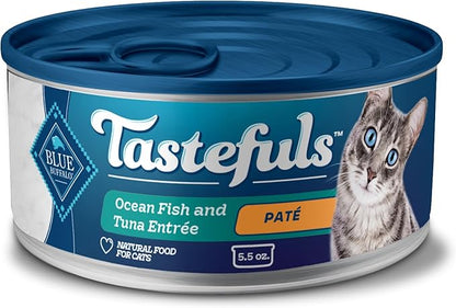 Blue Buffalo Tastefuls Wet Cat Food Paté, Made with Natural Ingredients, Ocean Fish and Tuna Entrée, 5.5-oz Cans (24 Count)