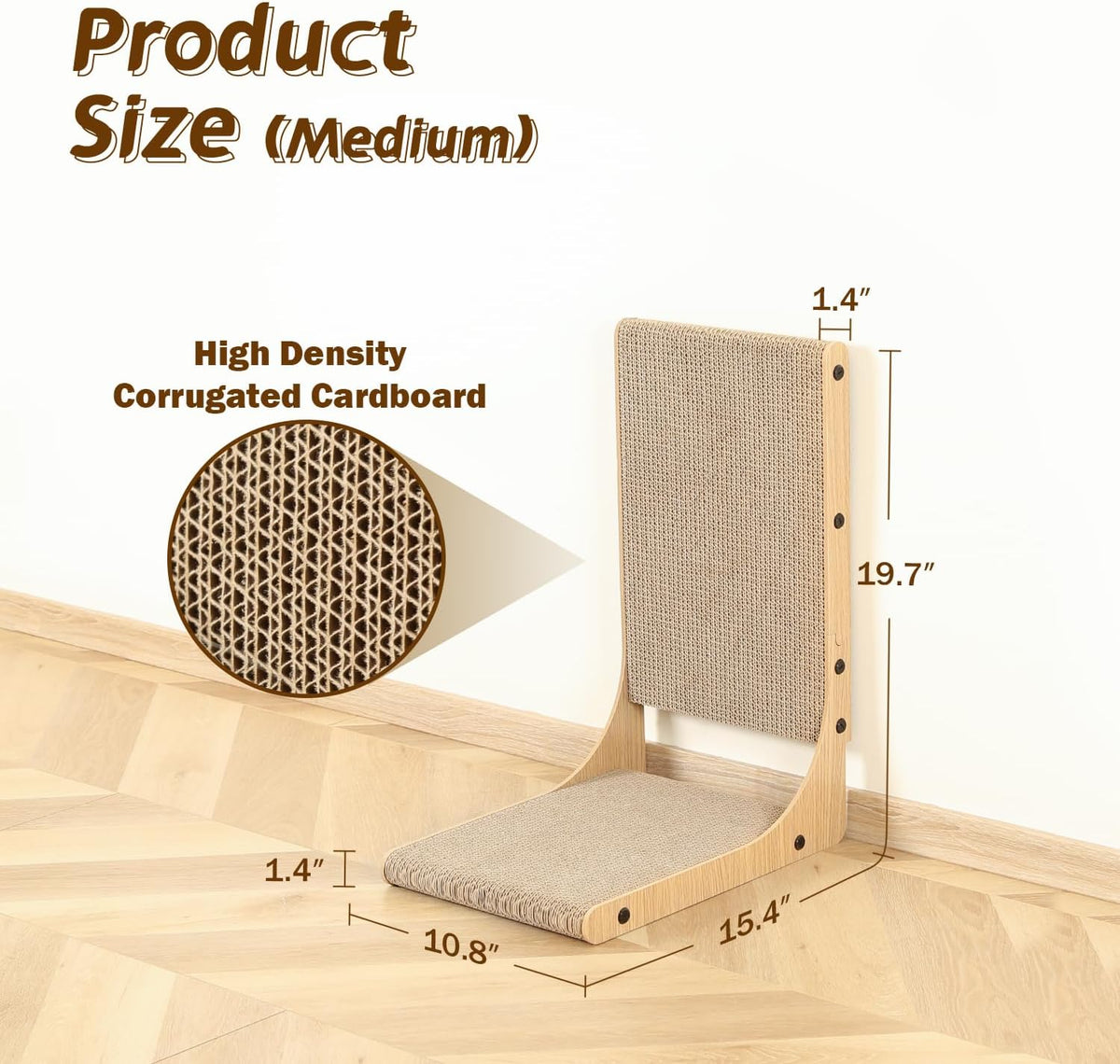 2-Pack Cat Scratching Board, 19.7'' Tall Cardboard L Shape Vertical Cat Scratchers for Indoor Cats, Cat Scratching Post for Wall and Couch, Medium