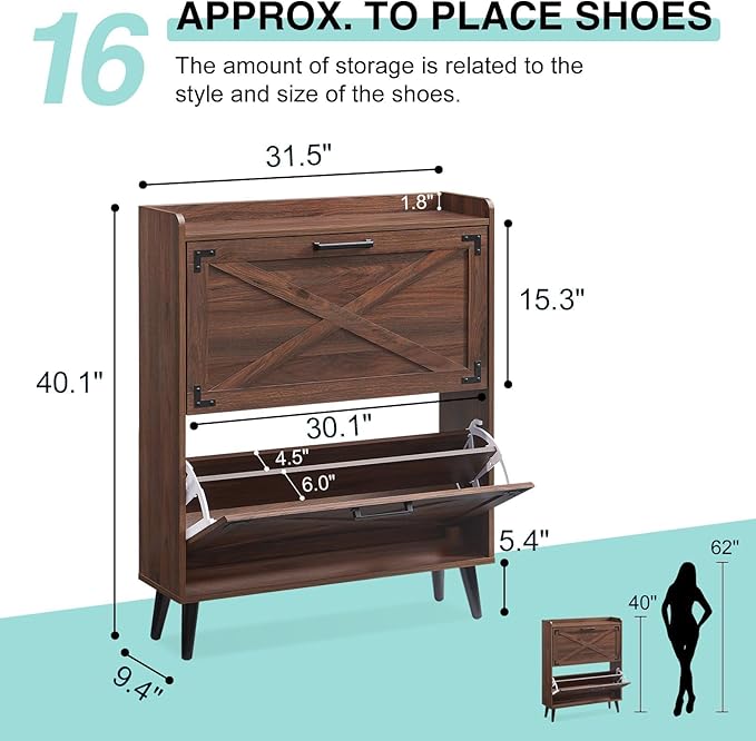 Shoe Storage Cabinet, Farmhouse Shoe Organizer