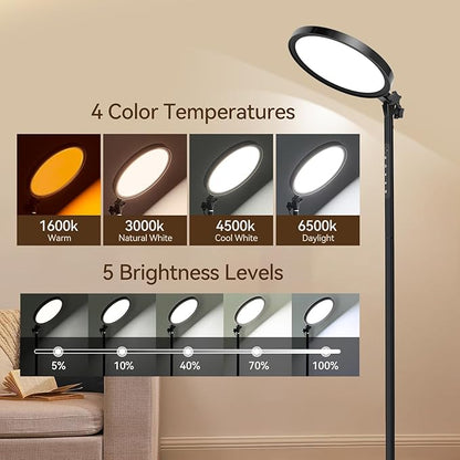 Light Therapy Lamp,12000 Lux UV-Free Sun Lamp Full Spectrum Sunlight Lamp with 12" Panel/71 High/4 Color Temperature/5 Brightness/Remote Control, 2 in 1 Retractable Floor Light Therapy Lamp