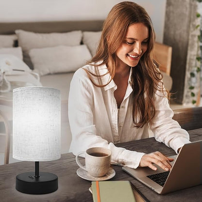 Small Table Lamp, Minimalist with Flaxen Shade, 9 Inch Design for Bedroom & Dorm Room, 2 Pack