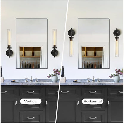 Black sconces Wall Lighting, 19" Knurling Wall Sconces Set of Two,Bathroom Vanity Light Fixtures, Modern Wall Lights for Mirror Living Room Hallway,Staircase