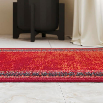 Antep Rugs Alfombras Bordered Modern 2x4 Non-Slip (Non-Skid) Low Pile Rubber Backing Kitchen Area Rug (Maroon Red, 2'3" x 4')