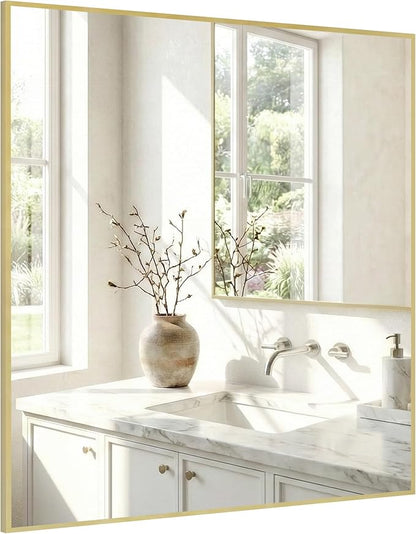 30"x30" Gold Square Mirror for Wall, Metal Framed Bathroom Vanity Mirror