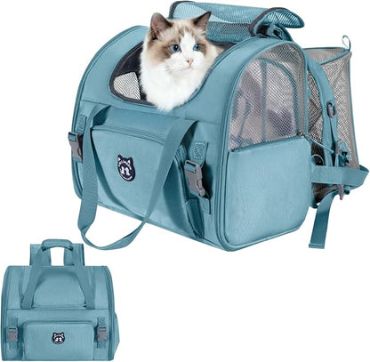 Expandable Cat Carrier Backpack for Large Cats - Airline Approved Pet Carrier Backpack for Small Dogs, Hiking & Travel, Waterproof with Breathable Mesh, 22lbs Capacity (Polar Blue, Large)