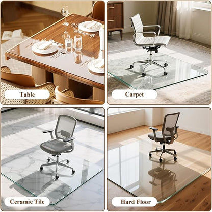 VETROUVE Tempered Glass Floor Mat 36" x 46" Chair Mat for Carpet or Hard Floor with 4 Anti-Slip Pads, 1/5" Thick