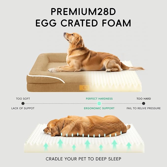 Homemate Dog Bed Extra Large Size Dog: 48"x35" Orthopedic Pet Bed with Toy | Large Dogs Bed with Non-Slip Botton & Removable Washable Cover Cat Bed Sofa XXL Outdoor Crate Pad Couch Brown
