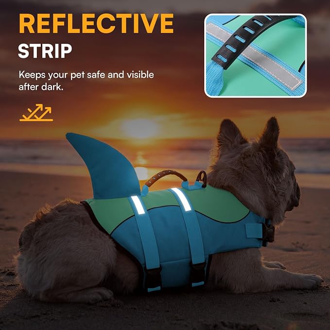 Shark Dog Life Jacket, Dog Life Vests for Boating, High Buoyant Pet Life Vest for Swimming, Adjustable Easy On Pet Life Jackets for Small, Medium, Large Dogs (Pool Blue,XS)