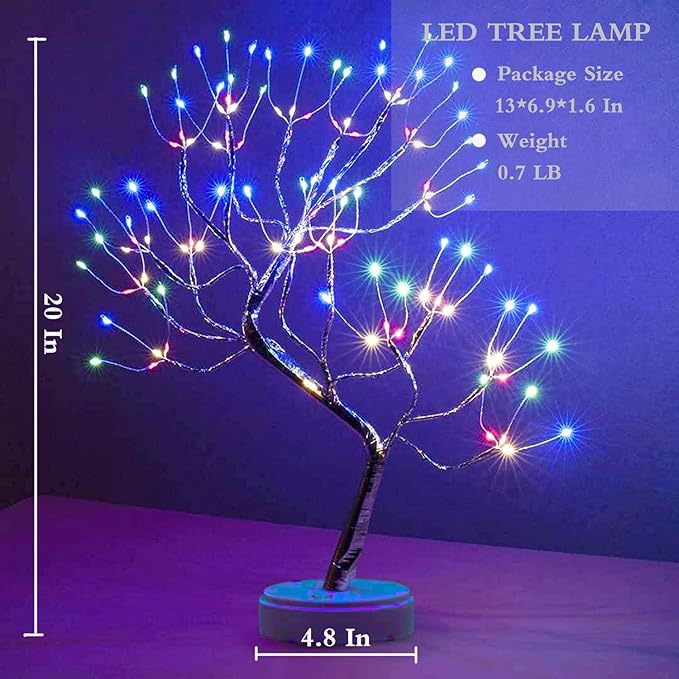 20" 108 LED Tabletop Bonsai Tree Light, Sparkly Fairy Spirit Tree Lights, Battery/USB Operated, DIY Artificial Tree Lamp for Bedroom Desktop Christmas Indoor Decoration Lights (Colorful)