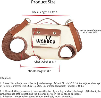 Wakytu Dog Lift Harness Dog Carrier VES Harness Adjustable Leash with Small Puppy Treat Bag,Fits Most Cars,L | stylish puppy sling carrier with handle & pocket,adjustable leash,walking & travel