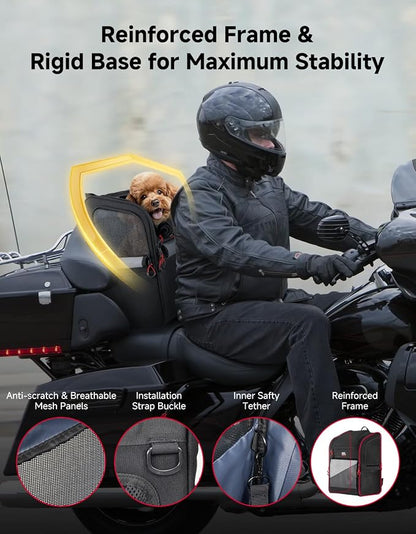 KEMIMOTO Expandable Motorcycle Dog Carrier for Small Dogs &Cat Under 17 lbs | Backpack with Anti-Escape Safety Leash, Foldable Pet Bag, Padded Shoulder Straps Fits for Touring Trike Camping, Daily use