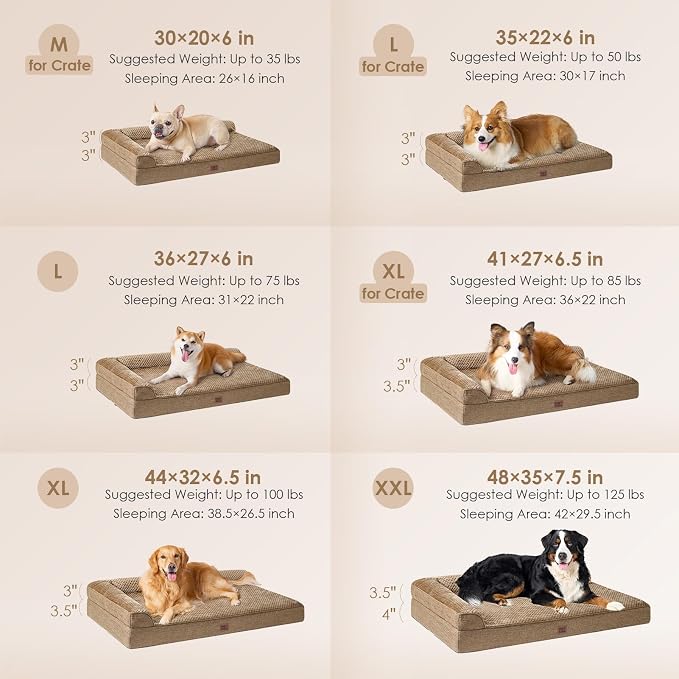 EHEYCIGA XXL Dog Bed Memory Foam, Orthopedic Giant Dog Bed Jumbo with Washable Removable Cover, Waterproof Pet Sofa Couch with Nonskid Bottom, 48x35x7.5, Camel | Washable Removable Cover, Waterproof Flat Pet Sofa Couch with Nonskid Bottom, 48x35x7.5