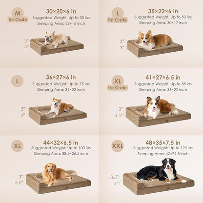 EHEYCIGA Large Dog Bed Memory Foam for Crate, Orthopedic Dog Bed Large Size Dogs with Washable Removable Cover, Waterproof Pet Sofa Couch with Nonskid Bottom, 35x22x6, Camel | Small Dog Sofa with Washable Removable Cover, Waterproof Pet Couch for Crate...