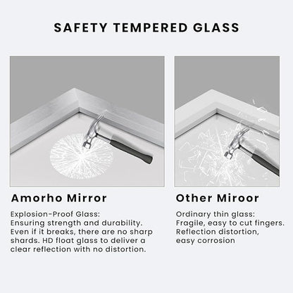 Amorho Bathroom Mirror, 50 X30 Inch Silver Thick Metal Framed Wall Mirrors