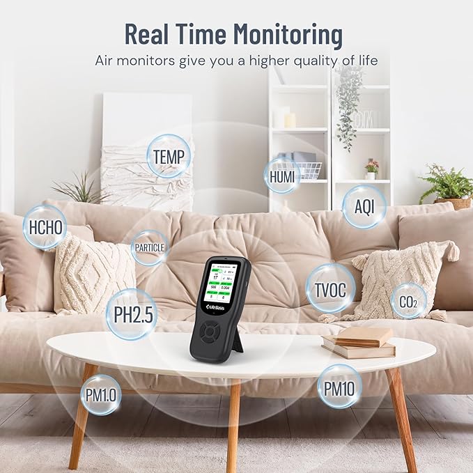 LifeBasis Air Quality Monitor Indoor, 11-in-1 Air Quality Detector