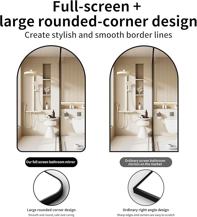 20x28 inch Black Arched Mirror for Bathroom Vanity Mirror or Wall Decor Arch