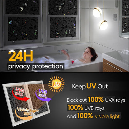 Total Blackout Privacy Film Radiance with Tools - Room Darkening Window Tint in Static Cling - Black Out Window Replacement - 23.6" x 78.74" (4 Pack)