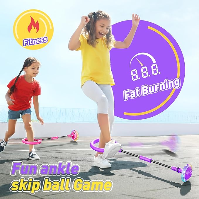 Flooyes Skip Ball for Kids, Ankle Skip Ball Toy with Counter, Timer and Cal Calculator, Girl Birthday Gifts for Age 6 7 8 9 10+, Rechargeable Colorful Flash Wheel Skip Ball for Girls Women