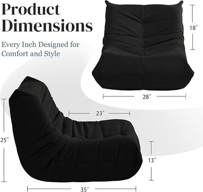 Bean Bag Chair, Fireside Chair Bean Bag Sofa for Adults, Bean Bag Chairs for Teens with High-Resilience Foam, Memory Foam & Non-Slip Base Bean Bag for Living Room, Bedroom, Office (Suede, Black)