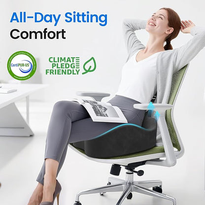 SofterCharm Seat Cushion with Carry Handle, Memory Foam for Tailbone/Sciatica Easing, Chair Cushions for Cars, Desks, Office Chair Cushion with Non-Slip Design, Ideal for Post-Surgery Recovery (Grey)