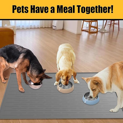 51.2"x25.6"(130cm×65cm) Largest Dog Food Mat, XXXXL Silicone Dog and Cat Mat for Food and Water Bowls, Thinken Waterproof Non-Slip XXXL Pet Feeding Mat for Floors, Light Gray