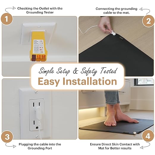 Terra Sol Grounding Mat for Feet - Premium 29x12.5in Earthing Mat for Pain Relief, Better Sleep & Inflammation Reduction - Yoga Grounding Pad with 15ft Cord & Safety Testers