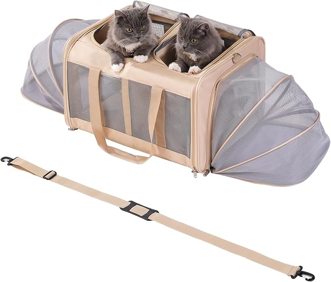 Large Cat Carrier for 2 Cats with Removable Soft Pad(43.3 x 17 x13Inches), Collapsible&Expandable Pet Carrier for Large Cats and Small Dogs 35 LBS,Breathable Mesh Top,Safety Harness
