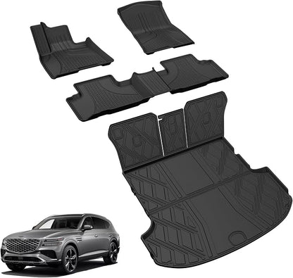Floor Mats for Genesis GV80 2021-2025 5 Seats Only (Not for Coupe), All Weather TPE Floor Liners Cargo Mat with Backrest Mat GV80 Accessories Odorless Anti-Slip Cargo Tray with Back Seat Protector