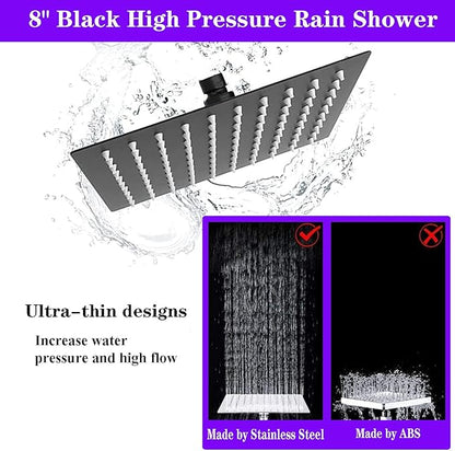 8"High Pressure Square Rain Shower Head and 2-in-1 Hand Shower.Equipped