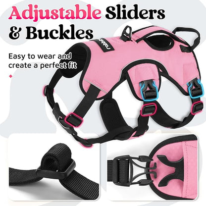 rabbitgoo Escape Proof Dog Harness for Medium, No Pull with Lift Handle | No Escape, Full Soft Padded, Reflective Adjustable Vest, Leash Clip for Walking Hiking Training, Pink, Medium