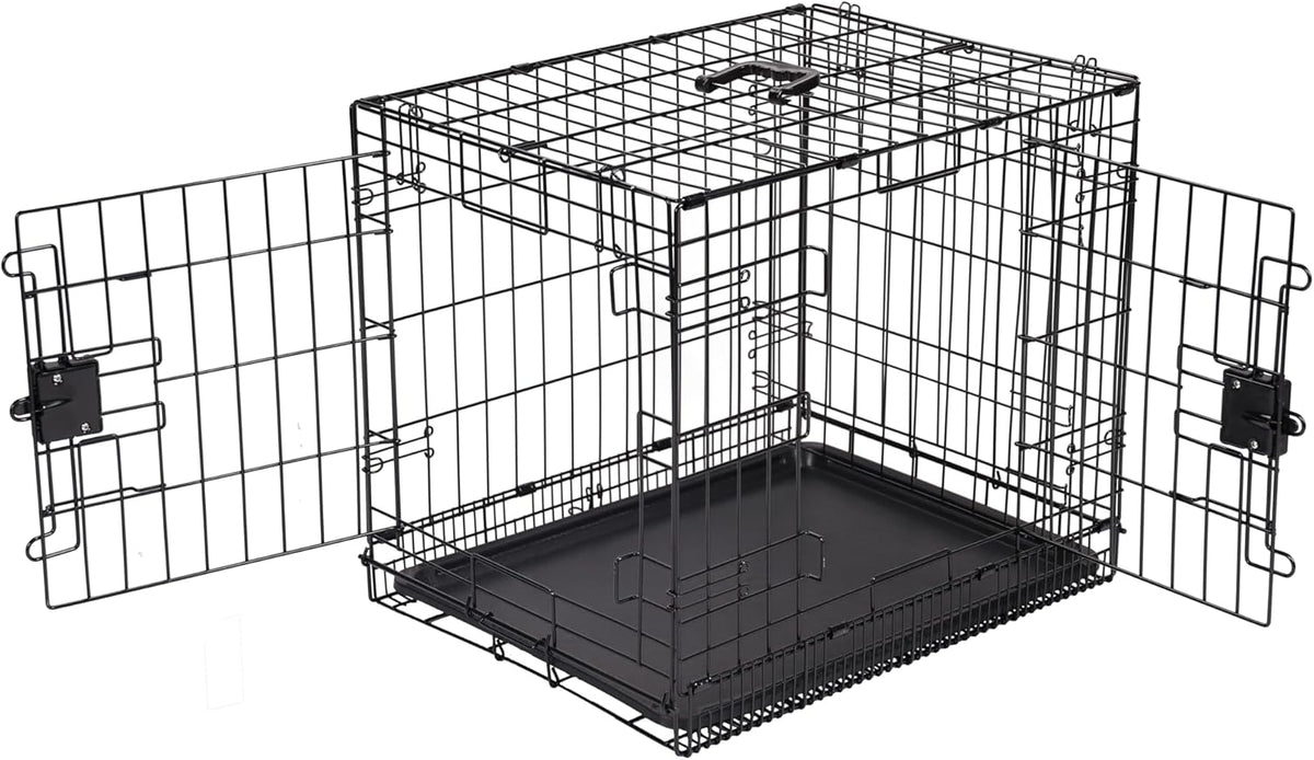Amazon Basics Durable,Foldable Metal Wire Dog Crate with Tray, Double Door, Divider, 24 x 18 x 20 in, Black