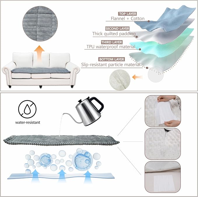 Waterproof Couch Cover for Dogs Washable,Nonslip Fuzzy Durable Pet Friendly | Soft Slipcovers for 3 Cushion Sofa Cover,Plush Thick Protector Fits Mat Bed Leather & Fabric Couches (Light Grey 27.6"x82.7")