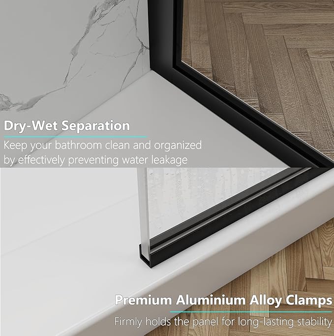 Shower Screen, 3/8" Tempered Glass, Shower Wall Panels, Fix Shower Glass Screen