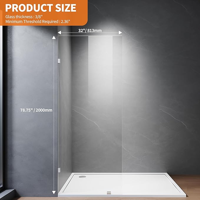 Shower Glass Panel, Frameless Walk in Shower Door