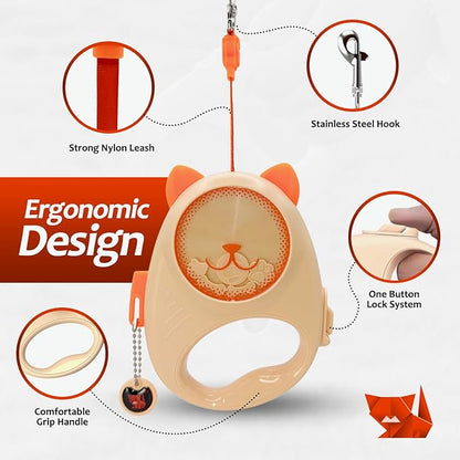 Dog & Cat Retractable Leash, 13ft Strong Nylon Tape with Auto-Locking, Tangle-Free Walking Pet Leash for Small Dogs/Cats Up to 20 lbs, One-Touch Brake, Comfortable Handle, PupPlay Design