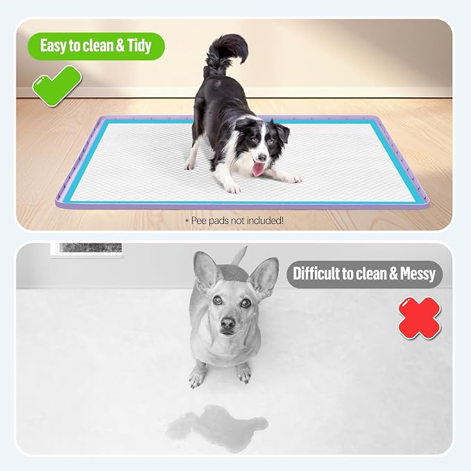 Pee Pad Holder for Dogs 34''x22'' Silicone Puppy Pee Pad Tray, Purple | Extra Large Dog Potty Tray Leak-Proof, High Edge, No Spill Training Pads for Floor Protection, No Pee Pads