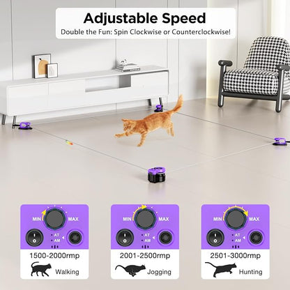 Interactive Cat Toys for Indoor Cats, Cat Treadmill Auto/Remote Control DIY Cat Mouse Hunting Toys, Keep Bored Kitten Dog Entertained to Chase, Feather Toy to Exercise Wheel-Purple