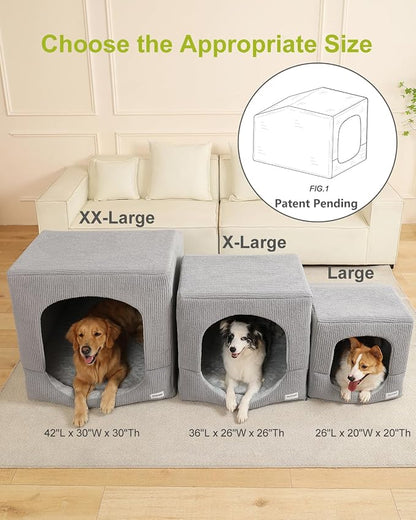 Hovicaed Indoor Dog House Small Sized Dog Tent with Dog Cave Bed 26x20ines | Covered Dog Bed With Washable Removable Cover-Pet Orthopedic Egg-Crate Foam Cushion Sturdy Frame For Inside Dog House
