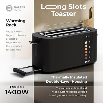 Toaster 4 Slice Wide Slot, Bagel Function, Long Slot, Stainless Steel, Touch