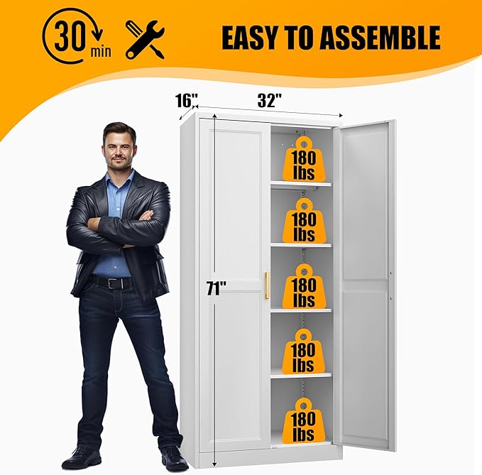 71" Tall Metal Storage Cabinet, Kitchen Pantry Storage Cabinets