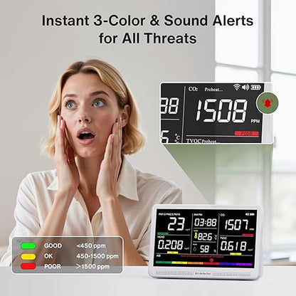 bonoch Upgrade Extended 12-Hour Battery Life 16 in 1 Air Quality Monitor Indoor