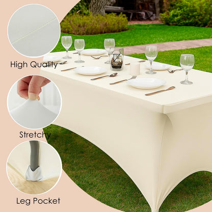 Craft And Party 2 Pack 8ft Ivory Spandex Tablecloth – Fitted Stretch Cover – Universal Fit for Folding Tables – Wrinkle-Free, Washable – Ideal for Parties, Weddings, Events
