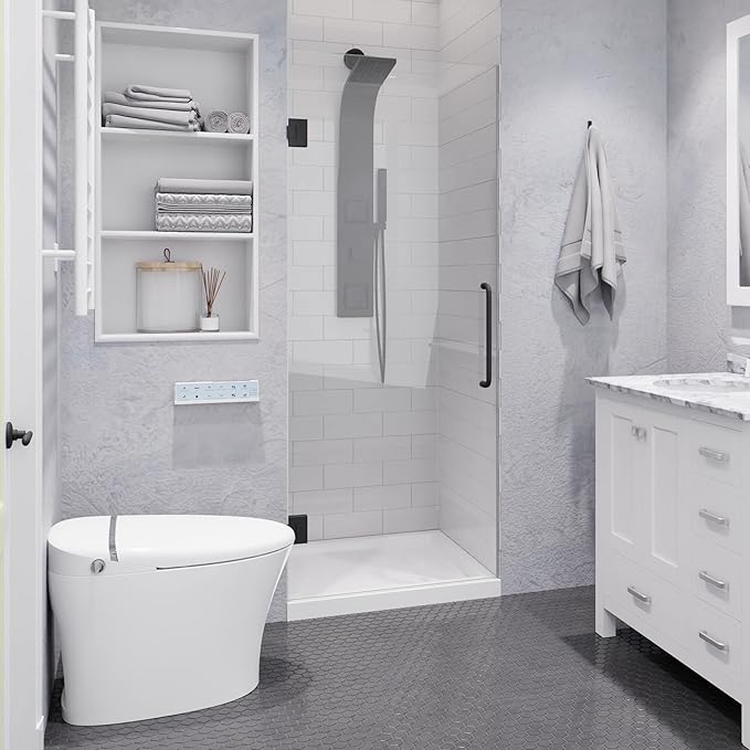 ANZZI 70" x 24" Frameless Shower Door in Gun Metal Black, Passion Water